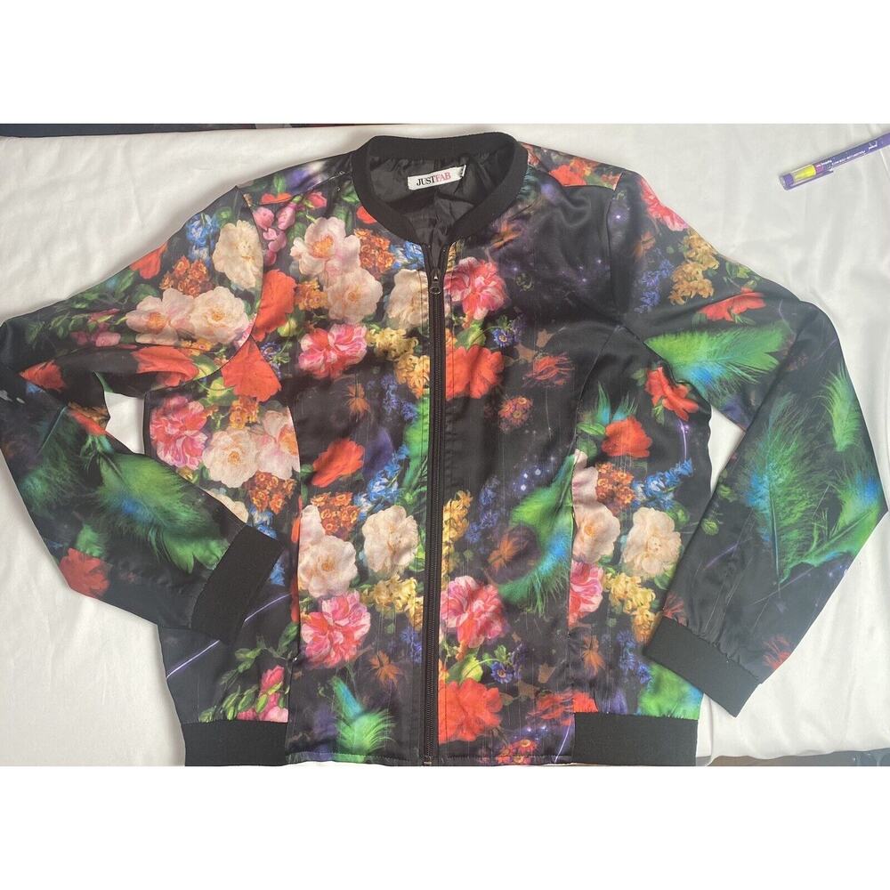 JUSTFAB Women’s Satin-Type Colorful Lined Jacket Size Medium Vintage